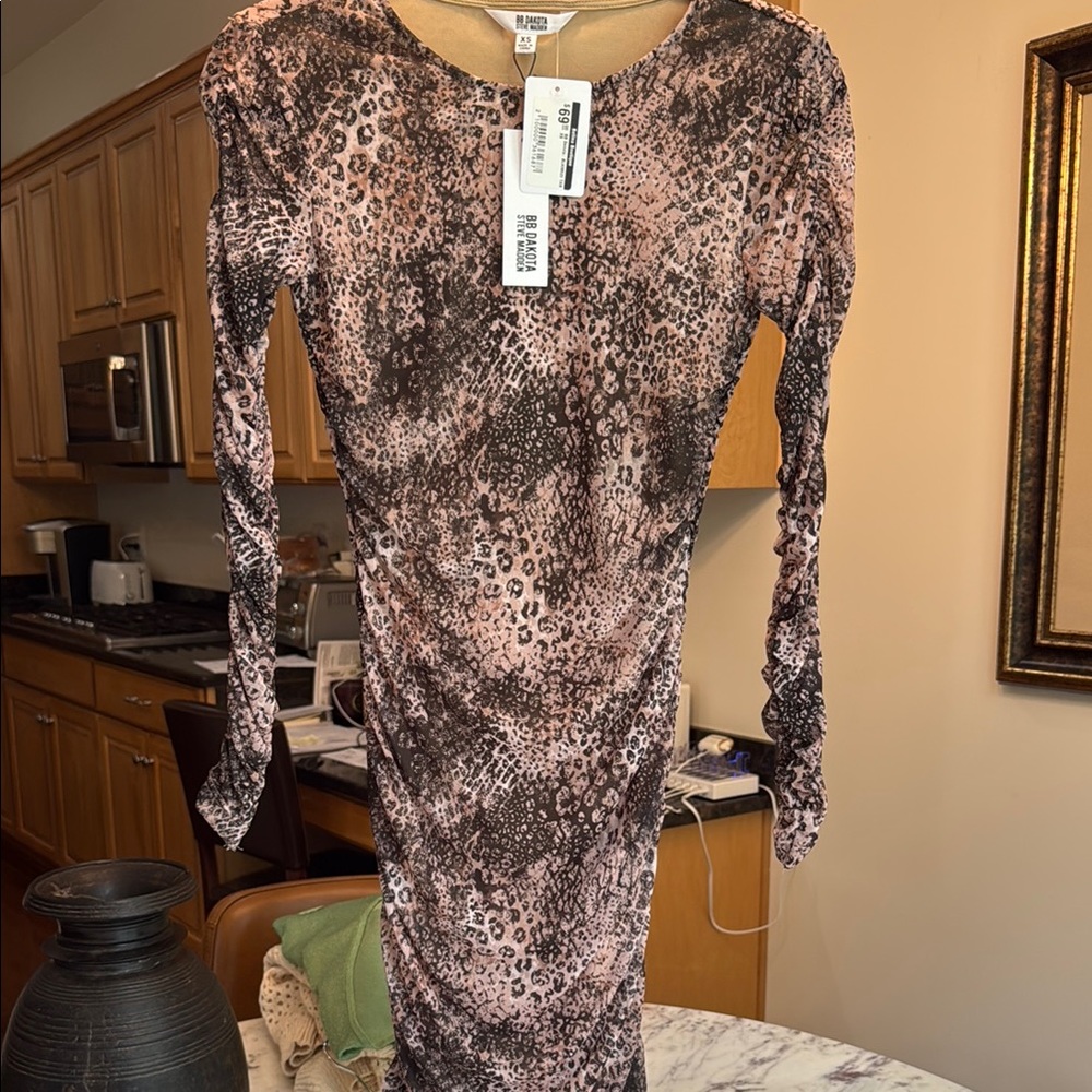 BB Dakota by Steve Madden Brown and Black Ruched Bodycon Dress